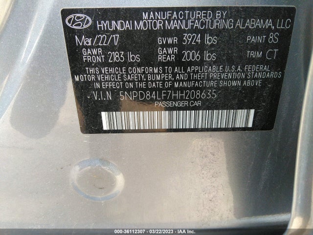 2017 HYUNDAI ELANTRA VALUE EDITION VIN: 5NPD84LF7HH208635