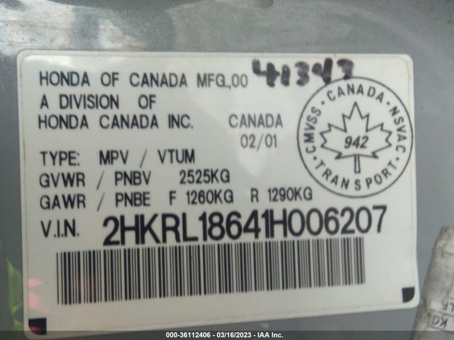 Honda ODYSSEY EX 2001 2HKRL18641H006207 Image 10