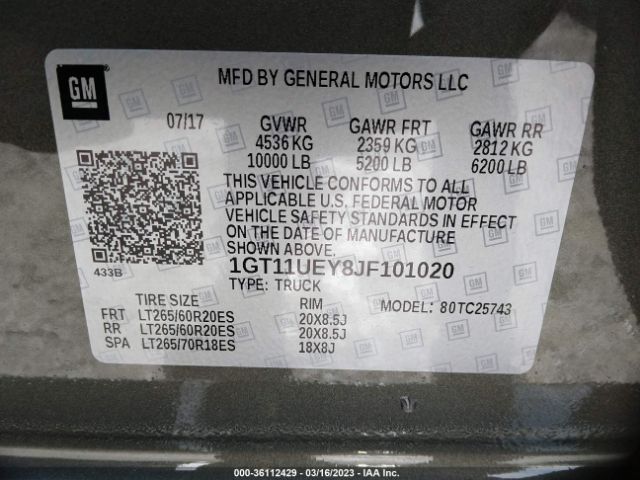 1GT11UEY8JF101020 GMC Sierra 2500hd Denali
