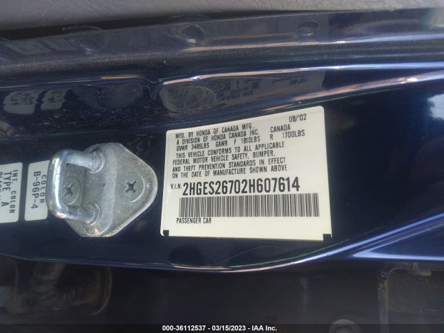 2002 HONDA CIVIC EX VIN: 2HGES26702H607614