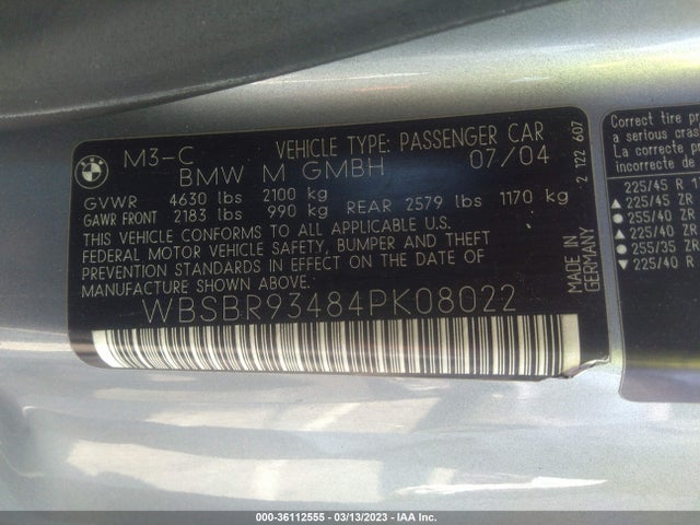 BMW 3 Series M3 2004 WBSBR93484PK08022 Image 10