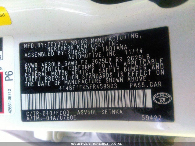 Toyota Camry Xle/se/le/xse 2015 4T4BF1FK5FR458903 Image 9
