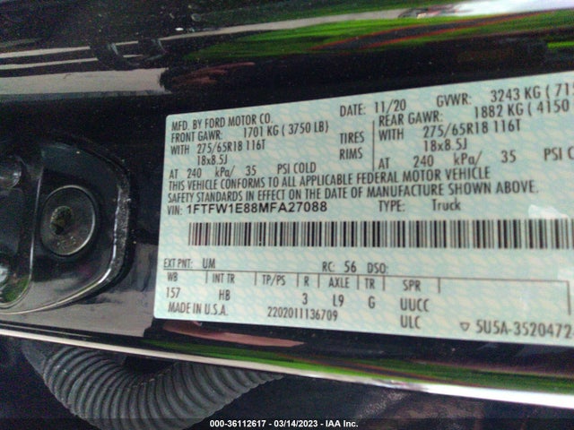 Ford F-150 Xl/xlt/lariat 2021 1FTFW1E88MFA27088 Image 9