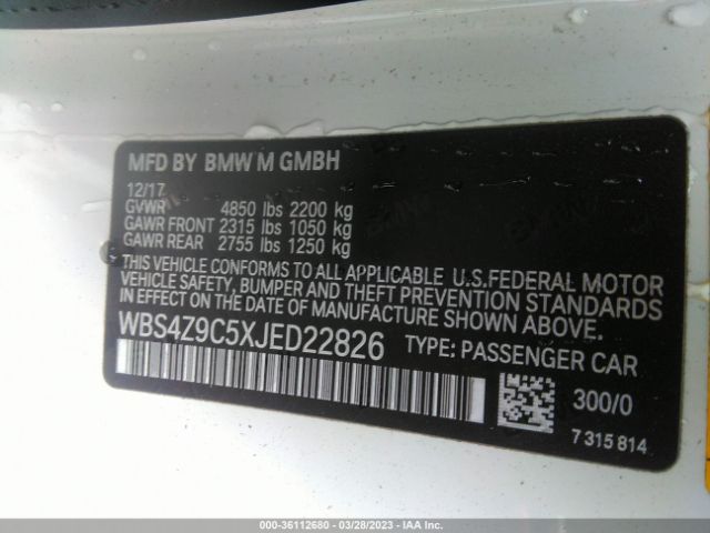 WBS4Z9C5XJED22826 BMW M4