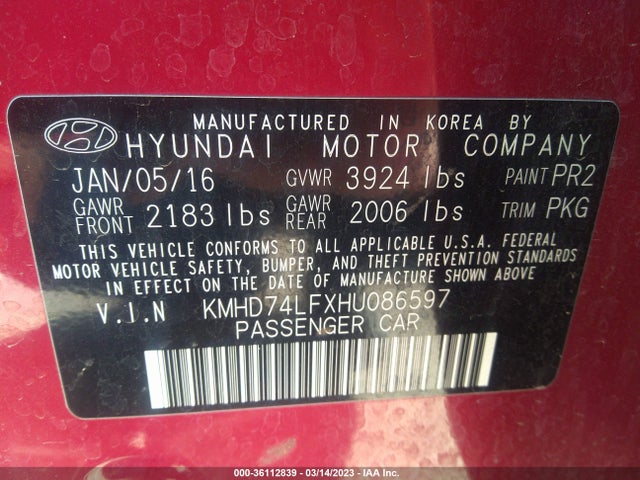 Hyundai ELANTRA SE 2017 KMHD74LFXHU086597 Image 9