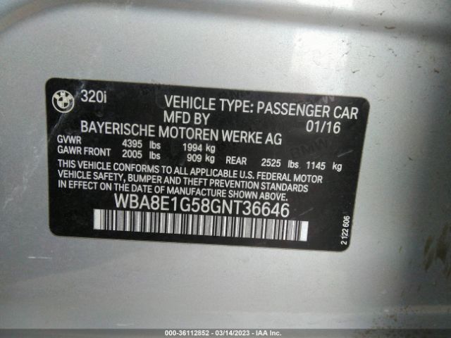 WBA8E1G58GNT36646 BMW 3 Series 320i