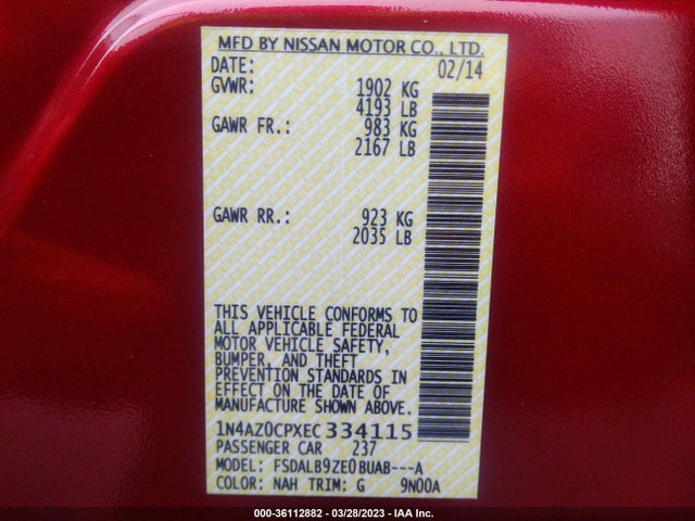 Nissan LEAF S 2014 1N4AZ0CPXEC334115 Image 10