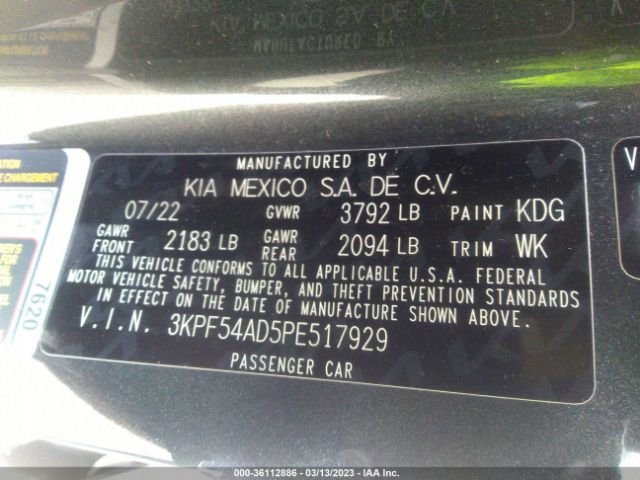 3KPF54AD5PE517929 KIA Forte Gt-line