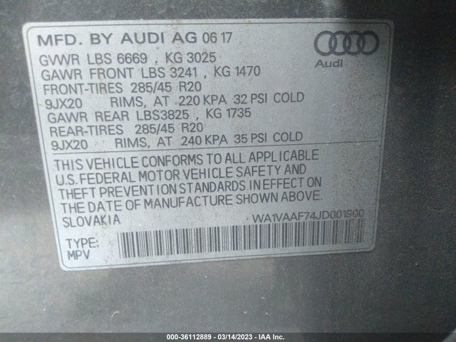 WA1VAAF74JD001900 Audi Q7 Prestige