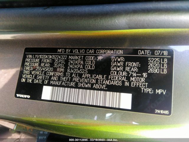 LYV102DK9KB224322 Volvo Xc60 Momentum