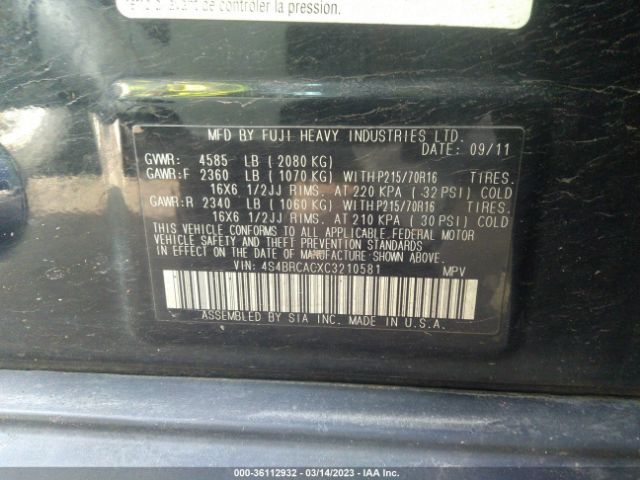4S4BRCACXC3210581 Subaru Outback 2.5i