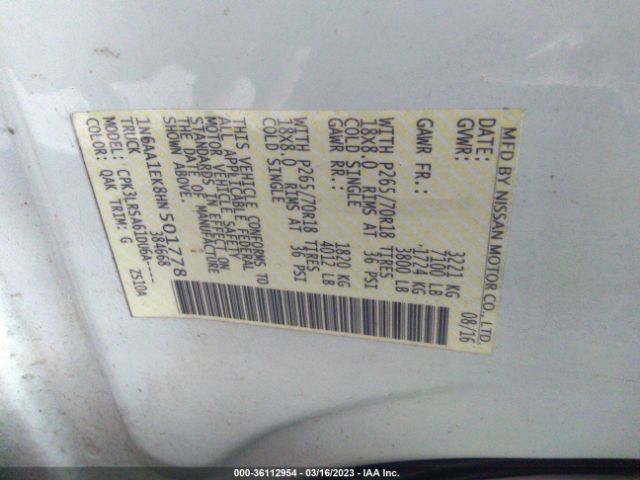 1N6AA1EK8HN501778 Nissan TITAN S