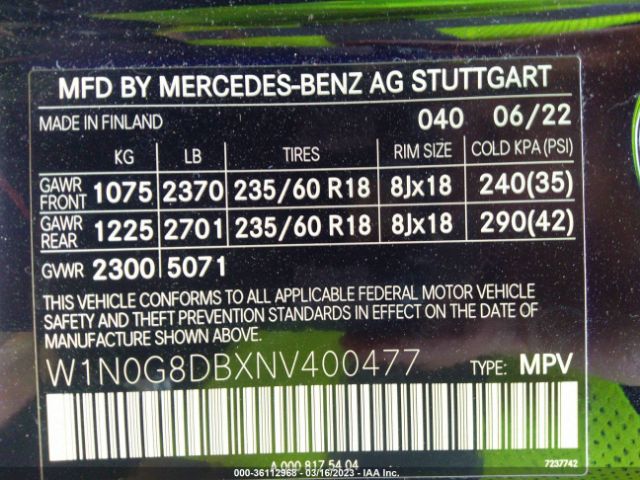 W1N0G8DBXNV400477 Mercedes-Benz Glc Glc 300
