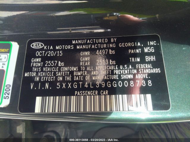 5XXGT4L39GG008738 KIA Optima Lx
