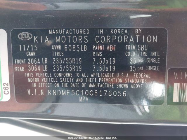 KNDME5C10G6176056 KIA Sedona Sx-l