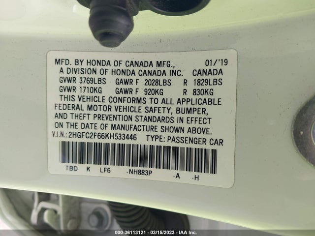 Honda Civic Sedan Lx 2019 2HGFC2F66KH533446 Image 9