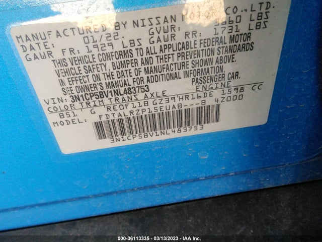 Nissan KICKS S 2022 3N1CP5BV1NL483753 Image 9