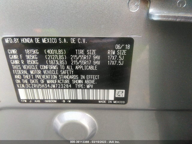 Honda HR-V LX 2018 3CZRU5H34JM723284 Image 9