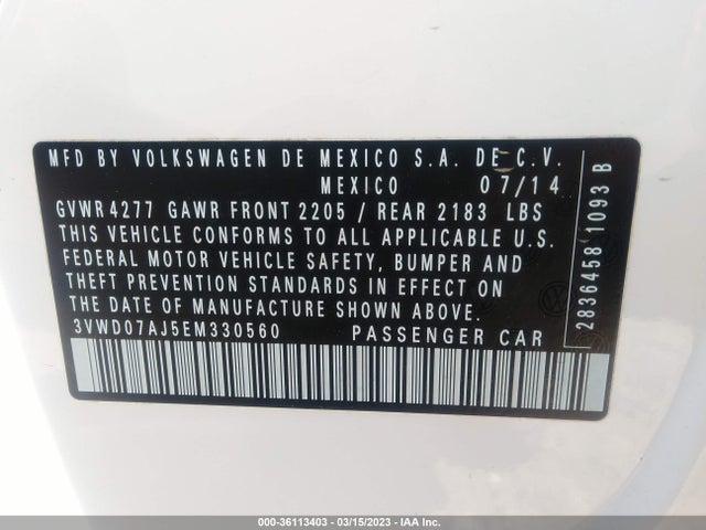 2014 VOLKSWAGEN JETTA SEDAN SE W/CONNECTIVITY VIN: 3VWD07AJ5EM330560