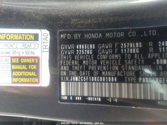 2019 Honda Clarity, VIN: JHMZC5F18KC001084