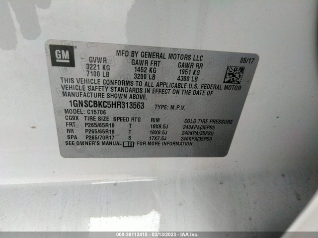 Chevrolet Tahoe Lt 2017 1GNSCBKC5HR313563 Image 10