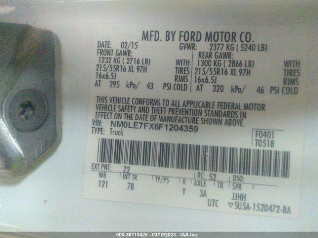 NM0LE7FX6F1204359 Ford Transit Connect Xlt