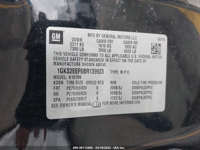 Aukcja sprzedaży 2011 Gmc Yukon Denali, vin: 1GKS2EEF6BR139923, numer aukcji: 36113458