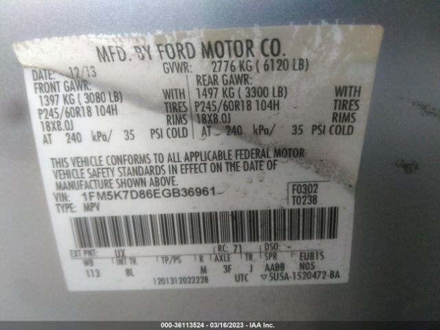1FM5K7D86EGB36961 Ford EXPLORER XLT