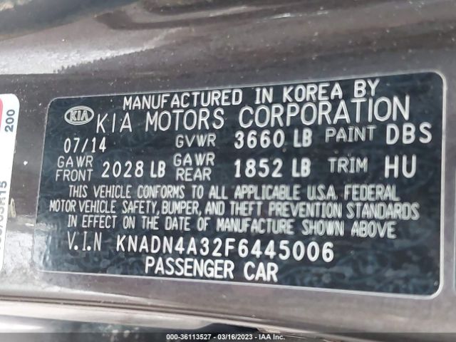 KNADN4A32F6445006 KIA RIO EX