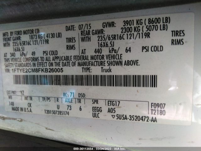 1FTYE2CM8FKB26005 Ford TRANSIT CARGO VAN