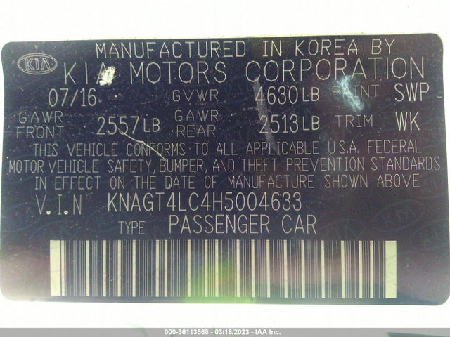 KIA Optima Hybrid Base 2017 KNAGT4LC4H5004633 Image 11