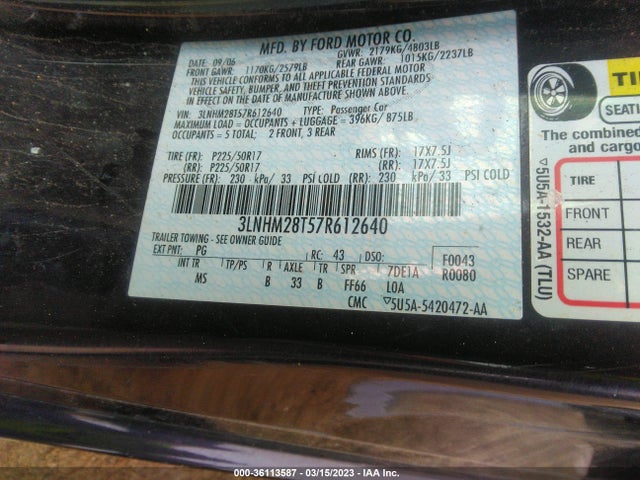Lincoln MKZ 2007 3LNHM28T57R612640 Image 10