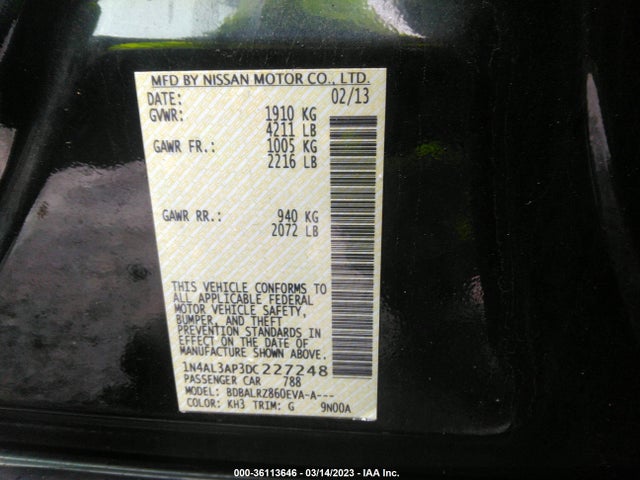 2013 NISSAN ALTIMA 2.5 S VIN: 1N4AL3AP3DC227248