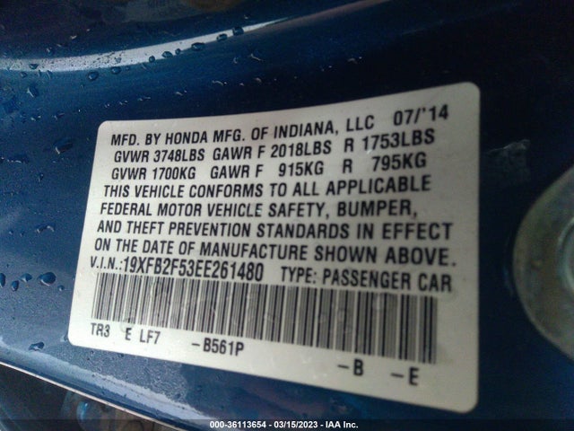 Honda Civic Sedan Lx 2014 19XFB2F53EE261480 Image 9