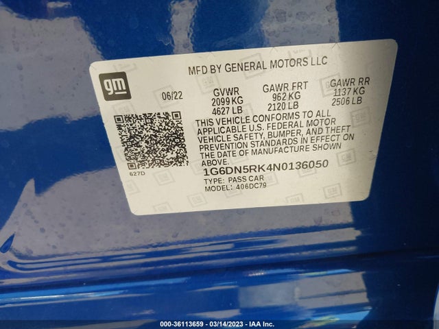 2022 Cadillac CT5, VIN: 1G6DN5RK4N0136050