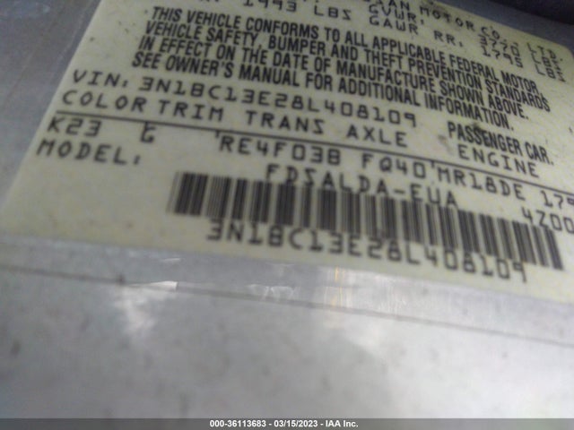 2008 NISSAN VERSA 1.8 S VIN: 3N1BC13E28L408109