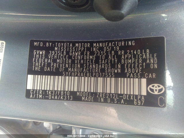 Toyota COROLLA LE 2020 5YFHPRAE8LP017555 Image 9