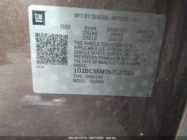 Chevrolet CRUZE LS 2019 1G1BC5SM7K7137226 Image 9