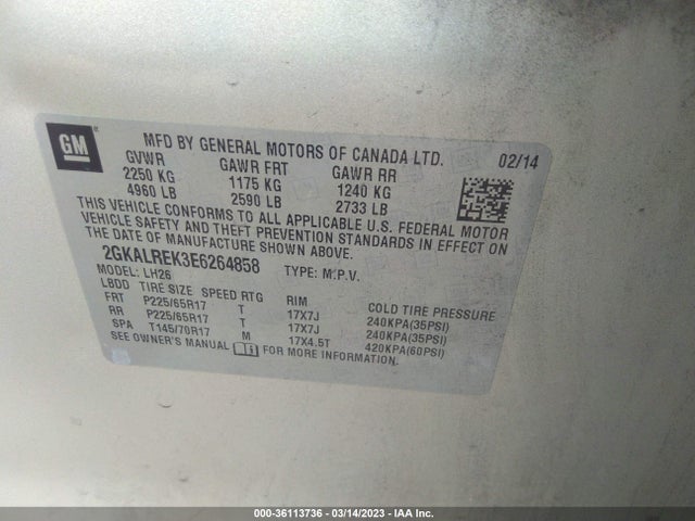GMC Terrain Sle 2014 2GKALREK3E6264858 Image 9