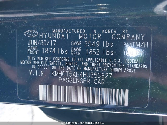 Hyundai ACCENT SE 2017 KMHCT5AE4HU353627 Image 9