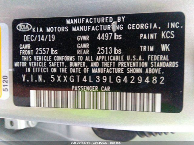 5XXGT4L39LG429482 KIA Optima Lx