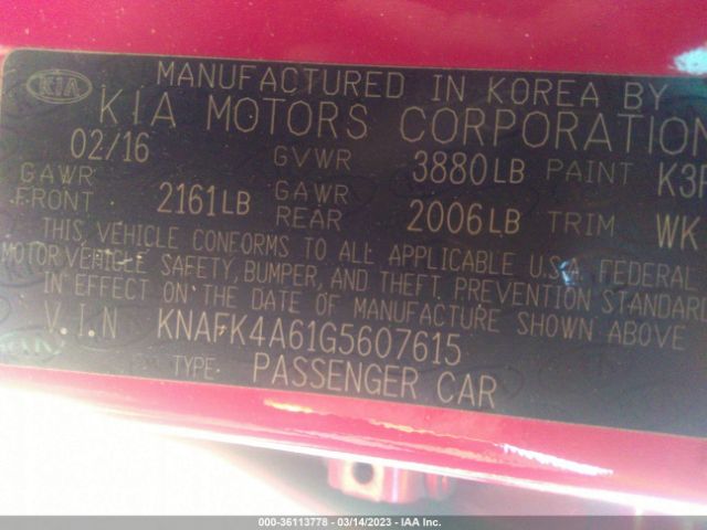 KNAFK4A61G5607615 KIA FORTE LX