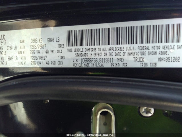 RAM 1500 Tradesman 2018 1C6RR6FG6JS119611 Image 9