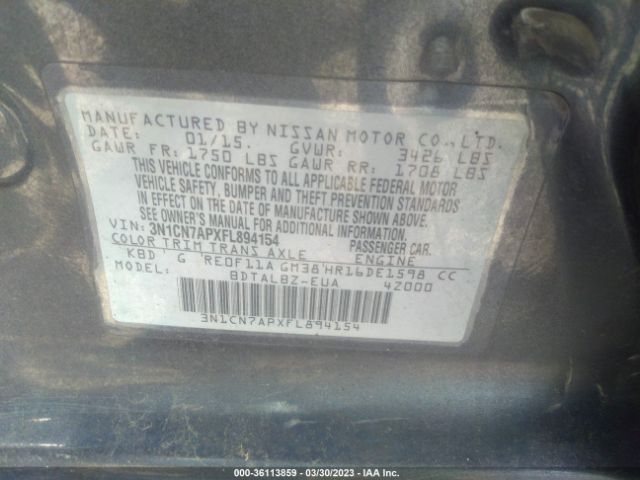 3N1CN7APXFL894154 Nissan VERSA SV