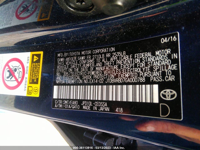 Toyota Mirai 2016 JTDBVRBD7GA000788 Image 11