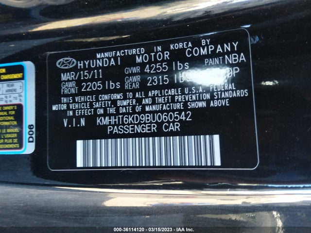 2011 HYUNDAI GENESIS COUPE VIN: KMHHT6KD9BU060542