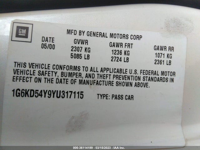 Cadillac Deville 2000 1G6KD54Y9YU317115 Image 10