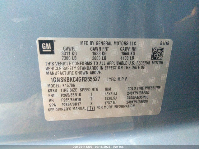 Chevrolet Tahoe Lt 2016 1GNSKBKC4GR255527 Image 11