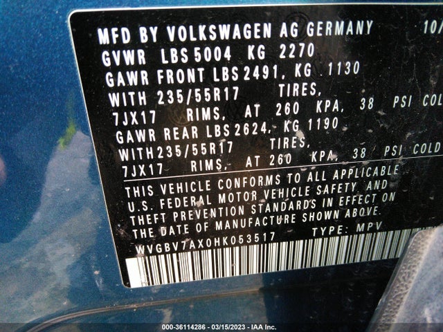 WVGBV7AX0HK053517 Volkswagen TIGUAN