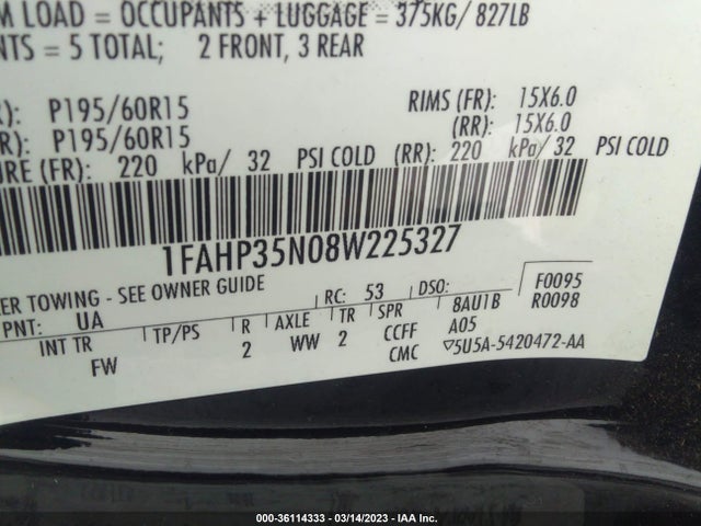 2008 FORD FOCUS SE/SES VIN: 1FAHP35N08W225327